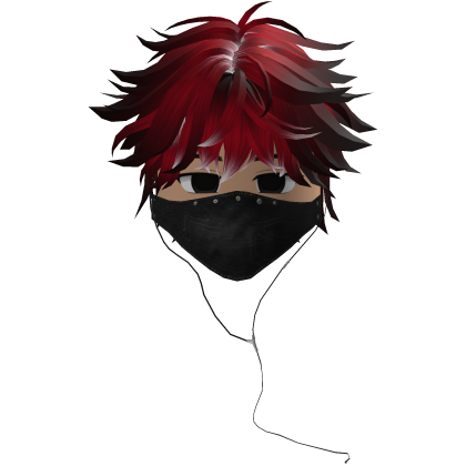 Cute Emo Boy Headphones Mask Black Y2K (red)