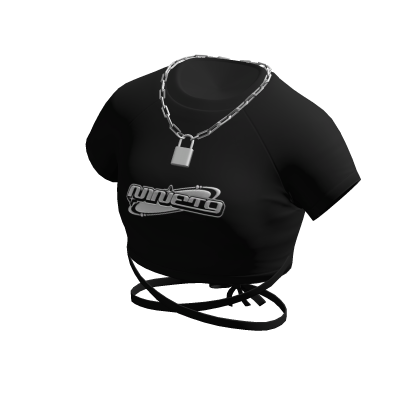 Black NINET9 Y2K Crop Top w/ Silver Lock Necklace