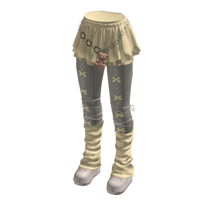 Kawaii Bow Skirt Leggings w/ Leg Warmers (Yellow)