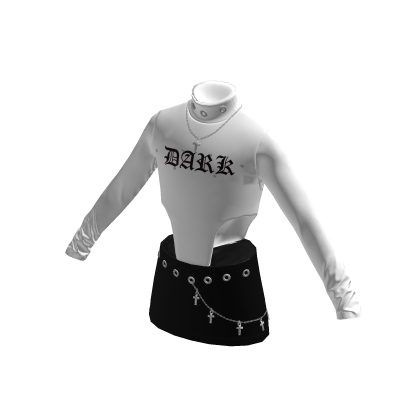 Y2K Goth white bodysuit short black skirt outfit thumbnail