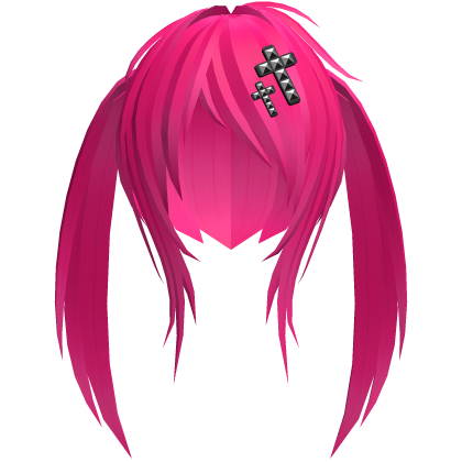 Long pink emo pigtails with cross