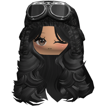 Messy Black Wolf Cut w/ Ushanka & Chibi Face Roblox item