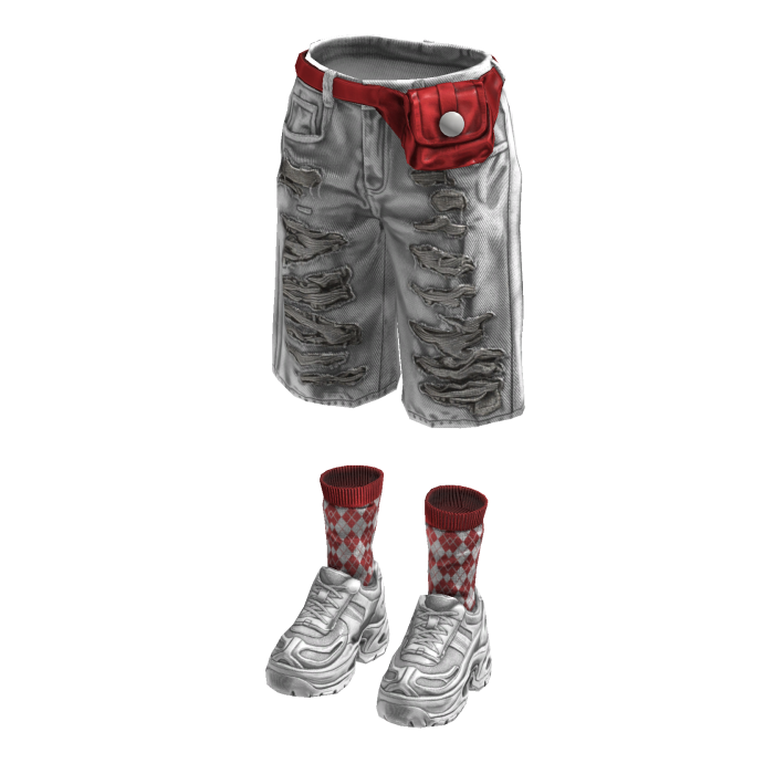 Denim Teared Stylish Jorts (White Red)