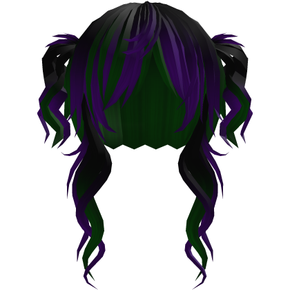 ‘’ (๑ — ‸ ҂)ゝcurly emo twin tails in purple green Roblox item
