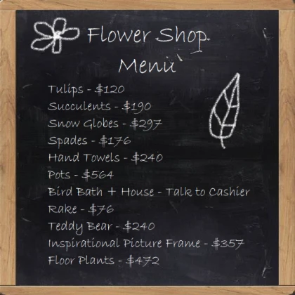 Flower Shop Menu