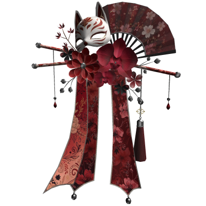 Red & Silver Floral Kitsune Japanese Kanzashi Roblox item
