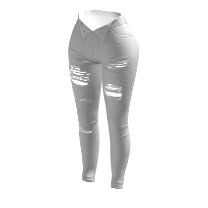 Unzipped Skinny Jeans White Opened Ripped Denim thumbnail