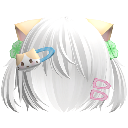 ♡ kawaii short white cat hair w pigtails n clips