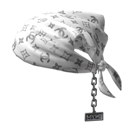 Tied CC White & Silver Bandana Hat with Chain 