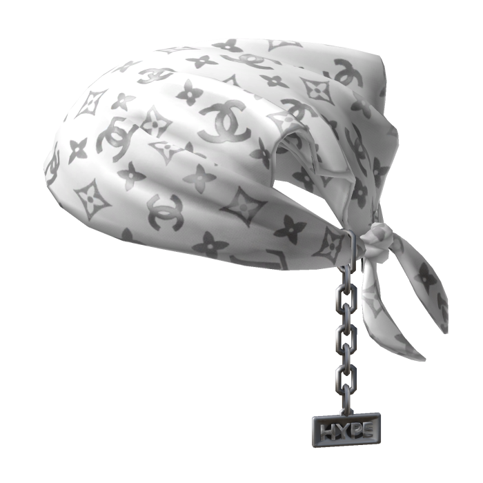 Tied CC White & Silver Bandana Hat with Chain 