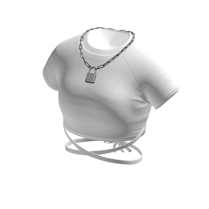 Crop Top in White w/ Silver Lock Necklace