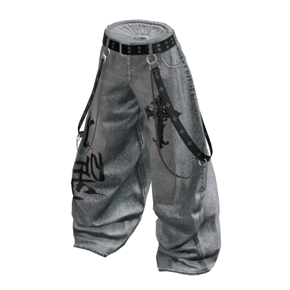 Y2K Grunge Chain Wide Denim Pants Gray Roblox catalog item