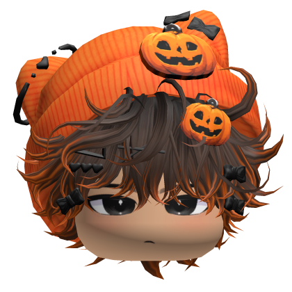 Emo Messy Hair w/ Pumpkin Beanie (Brown&Orange) Roblox item