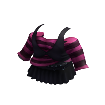 Pink & Black Gothic Vamp Striped Dress thumbnail
