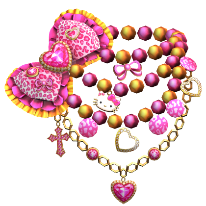 Kawaii Gyaru Leopard Bow Necklace Orange Pink