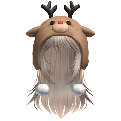 Christmas Reindeer Beanie w Flowy Hair Platinum