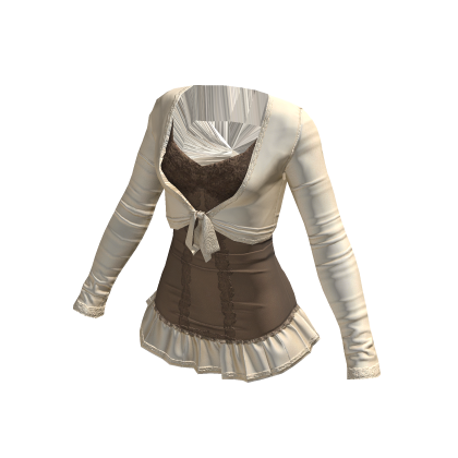 Y2K ruffled lace dress in brown w. beige outfit thumbnail