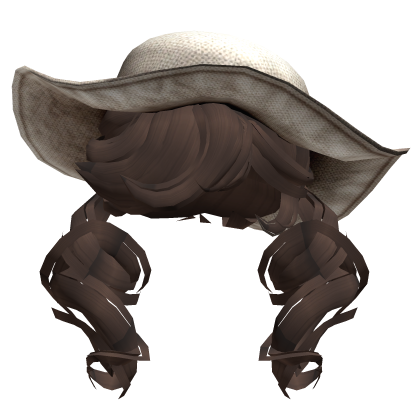 Curly Brown Twintails w/ White Sunhat Roblox item