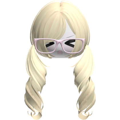 Cute Kawaii Blonde Curly Pigtails /w Glasses