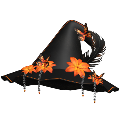 Halloween Magical Witch Hat w Flowers Black Orange Roblox item