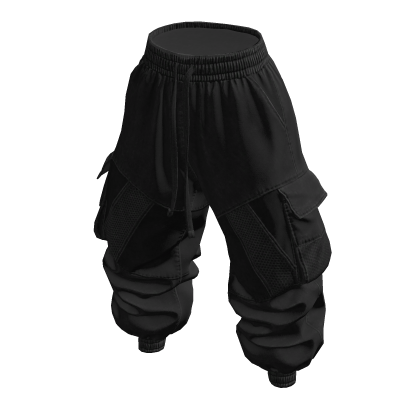 Baggy Cargo Puffy Pants - Black