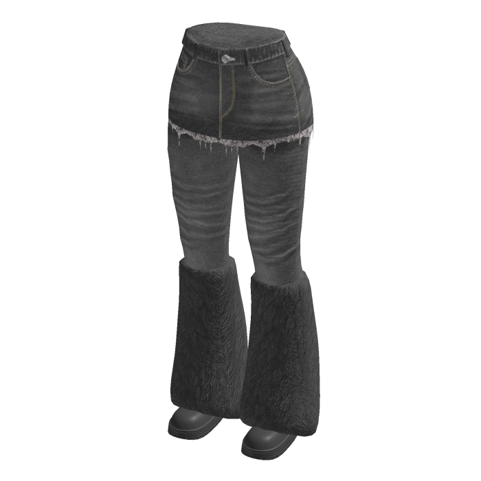 Distressed Flared Jeans Skirt Fur Boots (Gray)