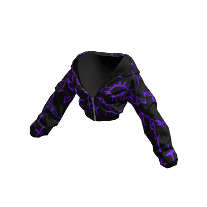 Black Cropped Purple Graffiti Y2K Zip Up Hoodie