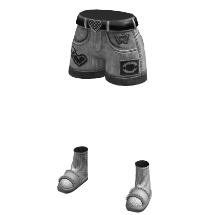 White Cute Acubi Y2K Patch Denim Jorts Emo