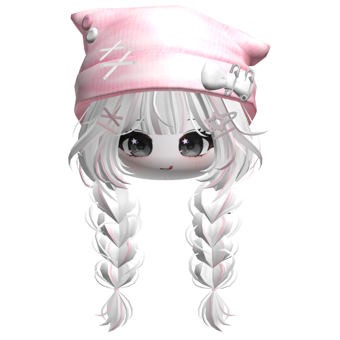 🍀Cute Girl Braided w/Cat Beanie(White&Pink)