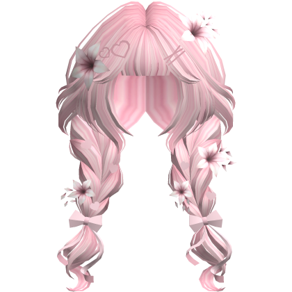 Pink Kawaii Wispy Double Braids W/ Flowers Roblox item