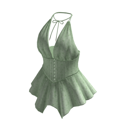 Floral Halter Corset Peplum Top (Green)