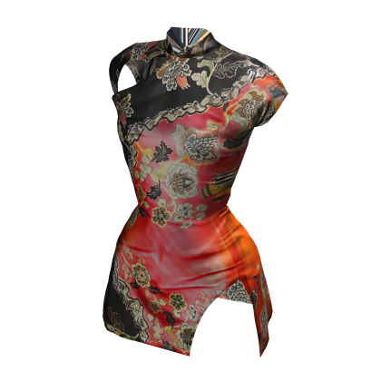 Silk Cheongsam Mini Dress (Red)