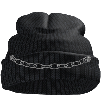 Black Worn Beanie with Chain