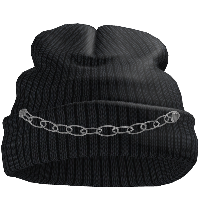 Black Worn Beanie with Chain