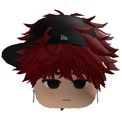 Red Messy Emo Hair w/ Y2K Cap & Cute Boy Face Roblox item
