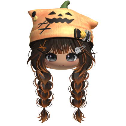 🍀Cute Girl Braided w Pumpkin Beanie(Brown) Roblox item