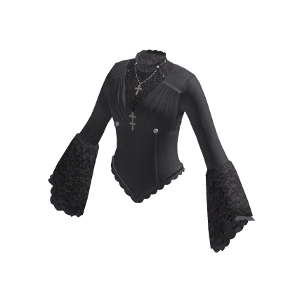 Pointed Hem Top with Flared Cuffs (Charcoal)