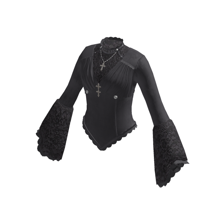Pointed Hem Top with Flared Cuffs (Charcoal)
