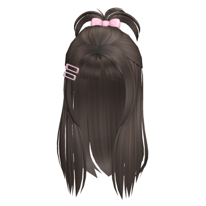 ♡ brown kawaii straight hair + small ponytail Roblox item