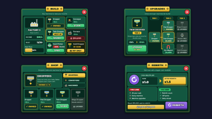 Tycoon UI Kit Cash Buttons Upgrade Shop HUD Panels preview 1