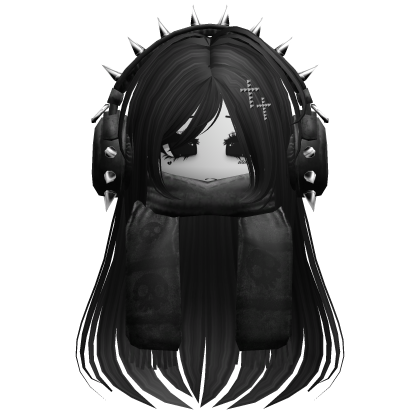Straight Hair&Emo Headphones&Scarf Black V2