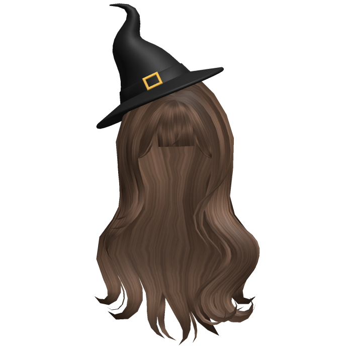 Brown Wavy Hair with Halloween Witch Hat