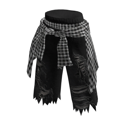 Low waist torn Black white check shirt tied jorts thumbnail