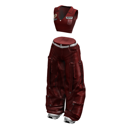 Red Sporty Baggy Cargos & Crop Top