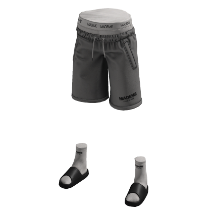 Grey Baggy Shorts W Socks & Slides