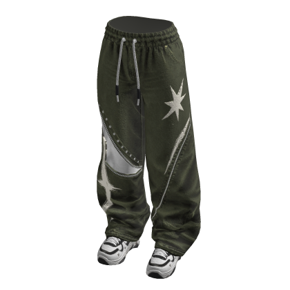 Drawstring Pants with Star Print (Olive)