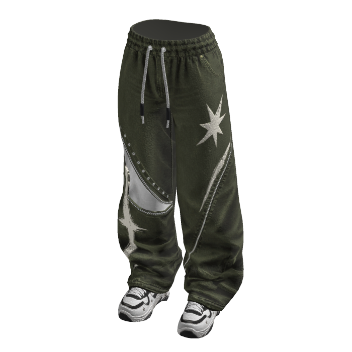 Drawstring Pants with Star Print (Olive)
