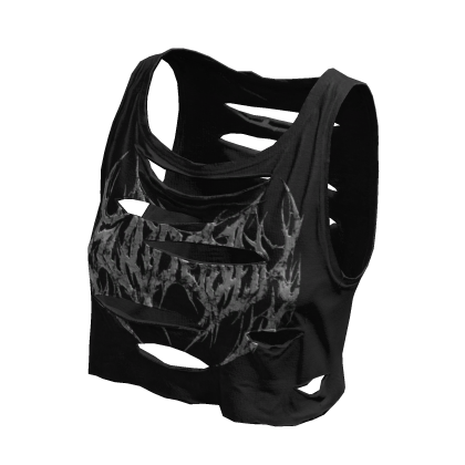 Cropped Ripped Torn Print Tank Top Black White