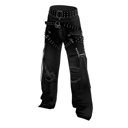 Baggy Ripped Grunge Y2K Studded Belt Jeans Black
