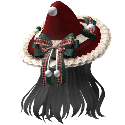 Beautiful Christmas hat hairstyle (Black-red) Roblox item
